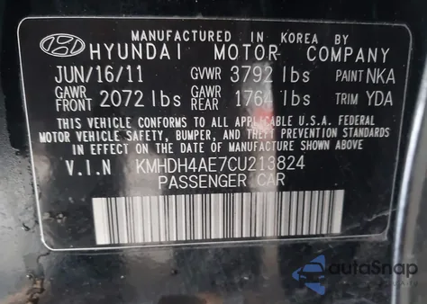 2012 Hyundai Elantra Limited (Ulsan Plant) z USA, uszkodzony, nr VIN KMHDH4AE7CU213824